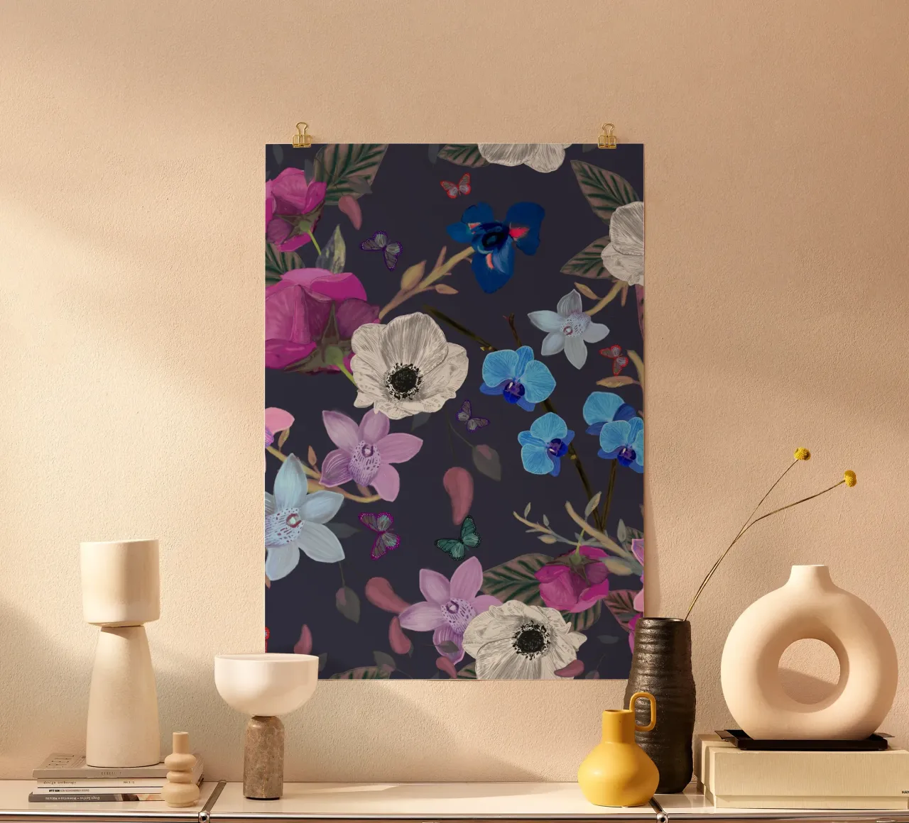 Orchid primulacea and iris poster da gulsengunel