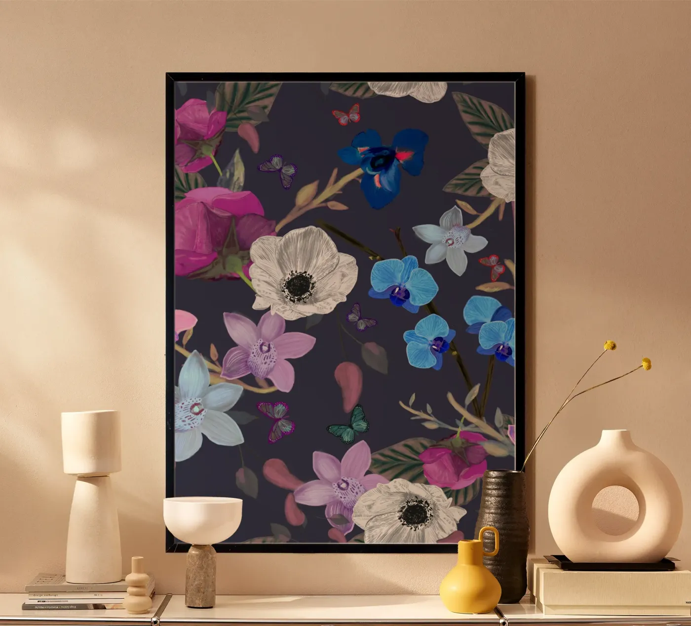 Orchid primulacea and iris Poster von gulsengunel