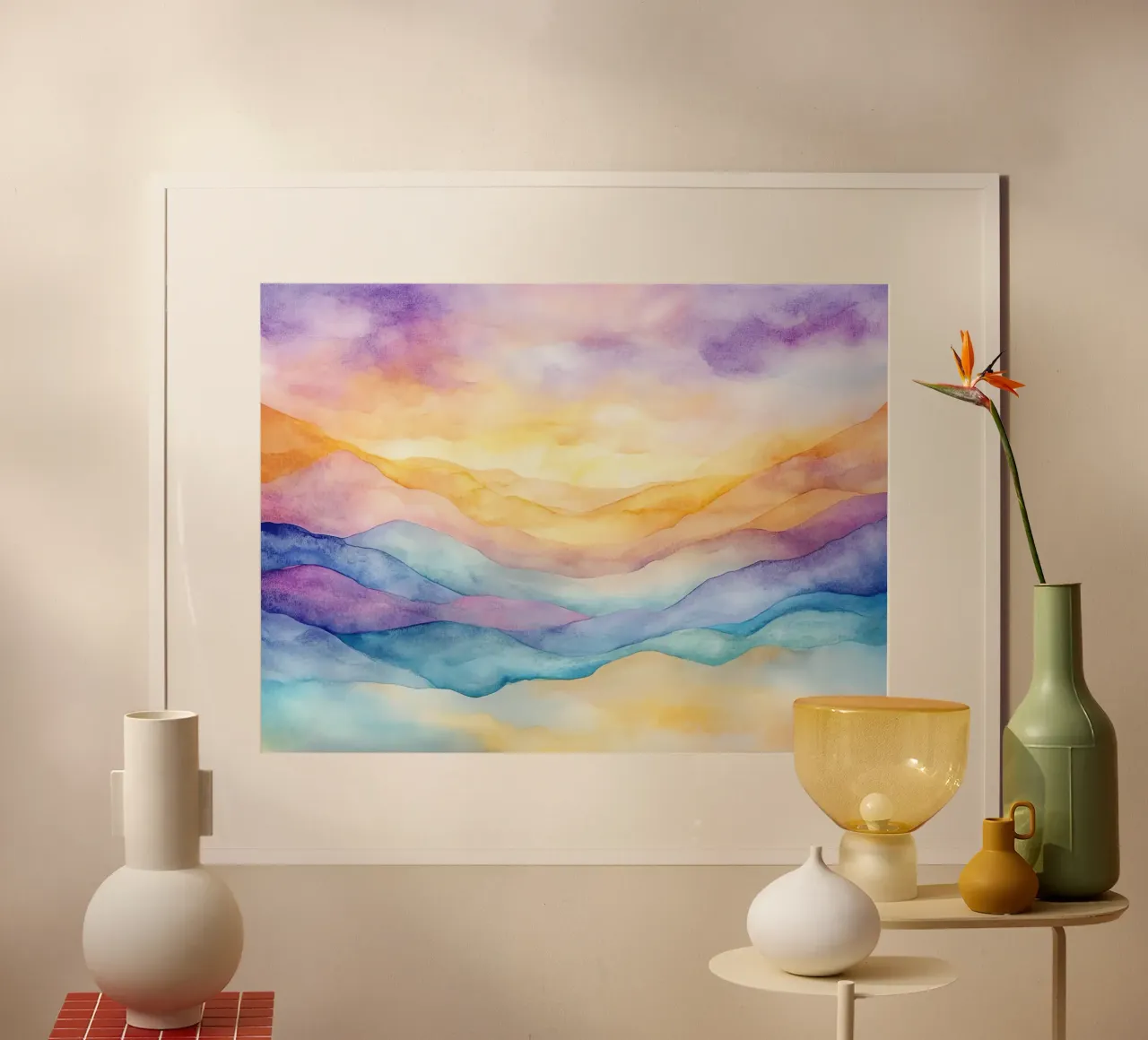 Sagome di montagna poster con telaio in legno da Théïa's Fantasia World
