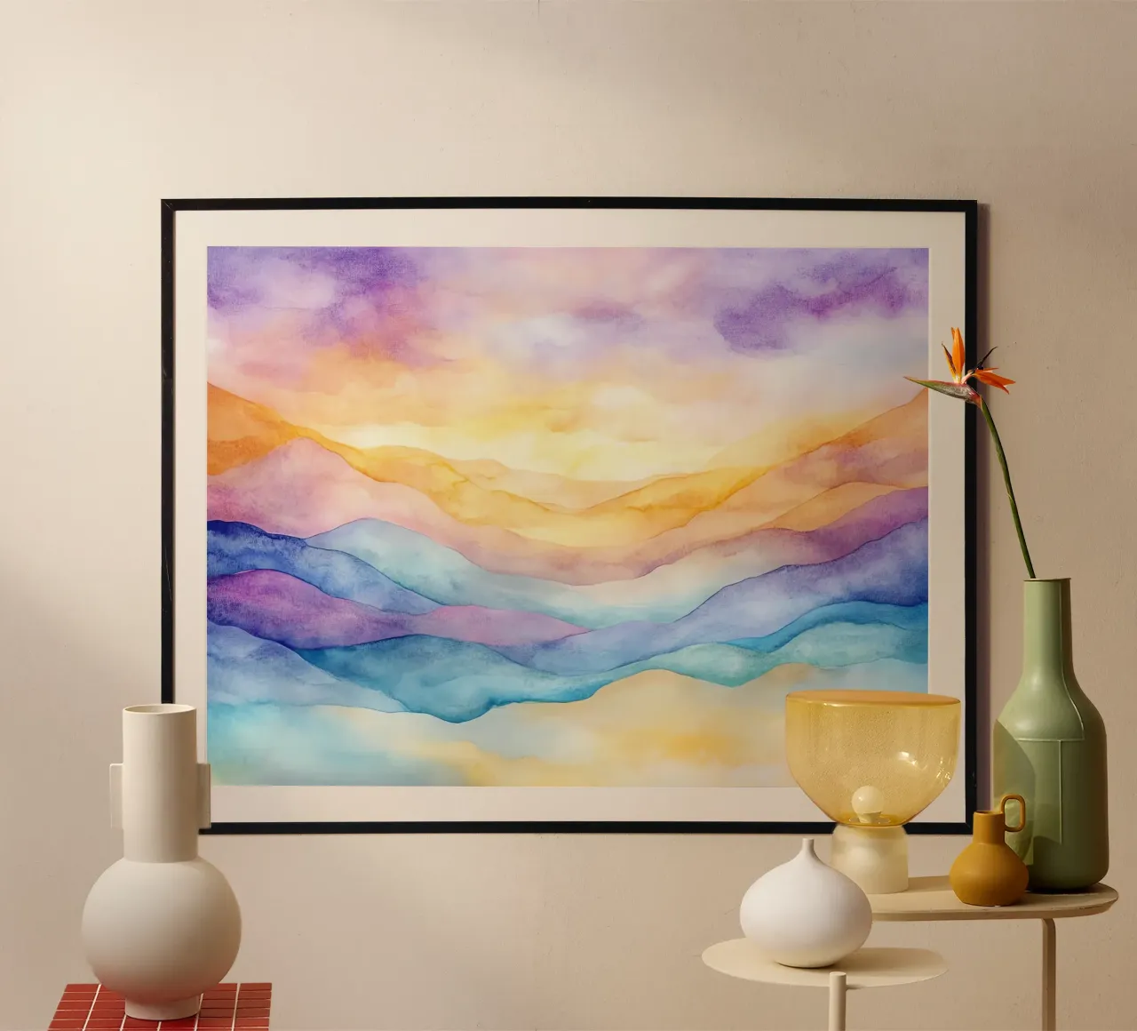 Sagome di montagna poster con telaio in legno da Théïa's Fantasia World