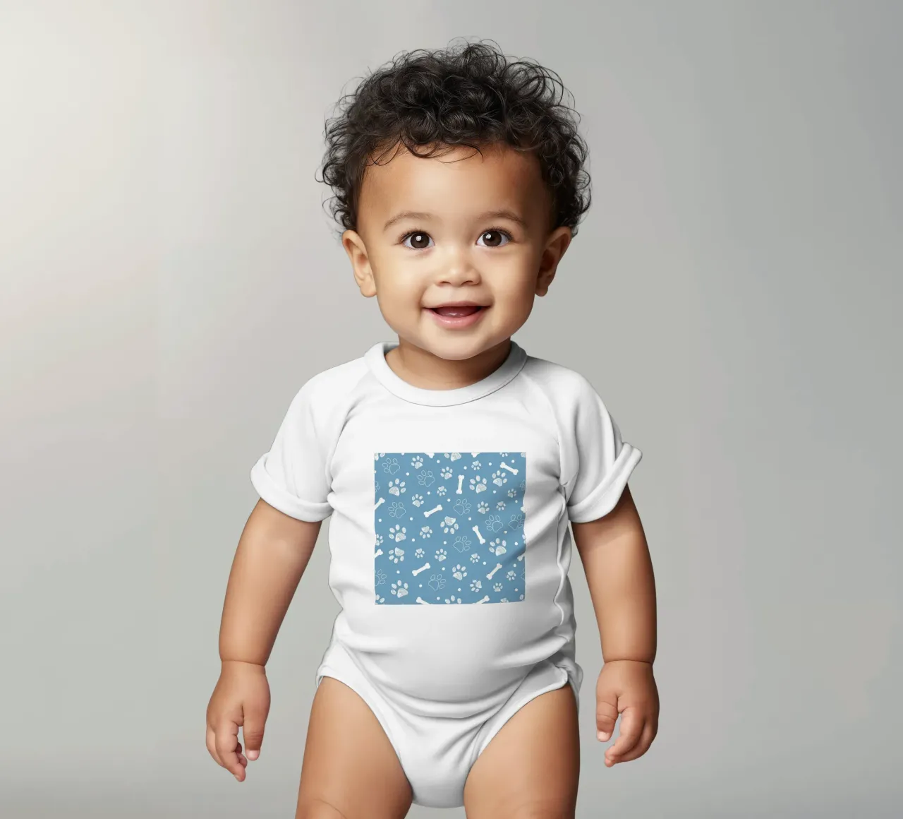 Sfondo navy con zampa e ossa bianche body neonato maniche corte da gulsengunel