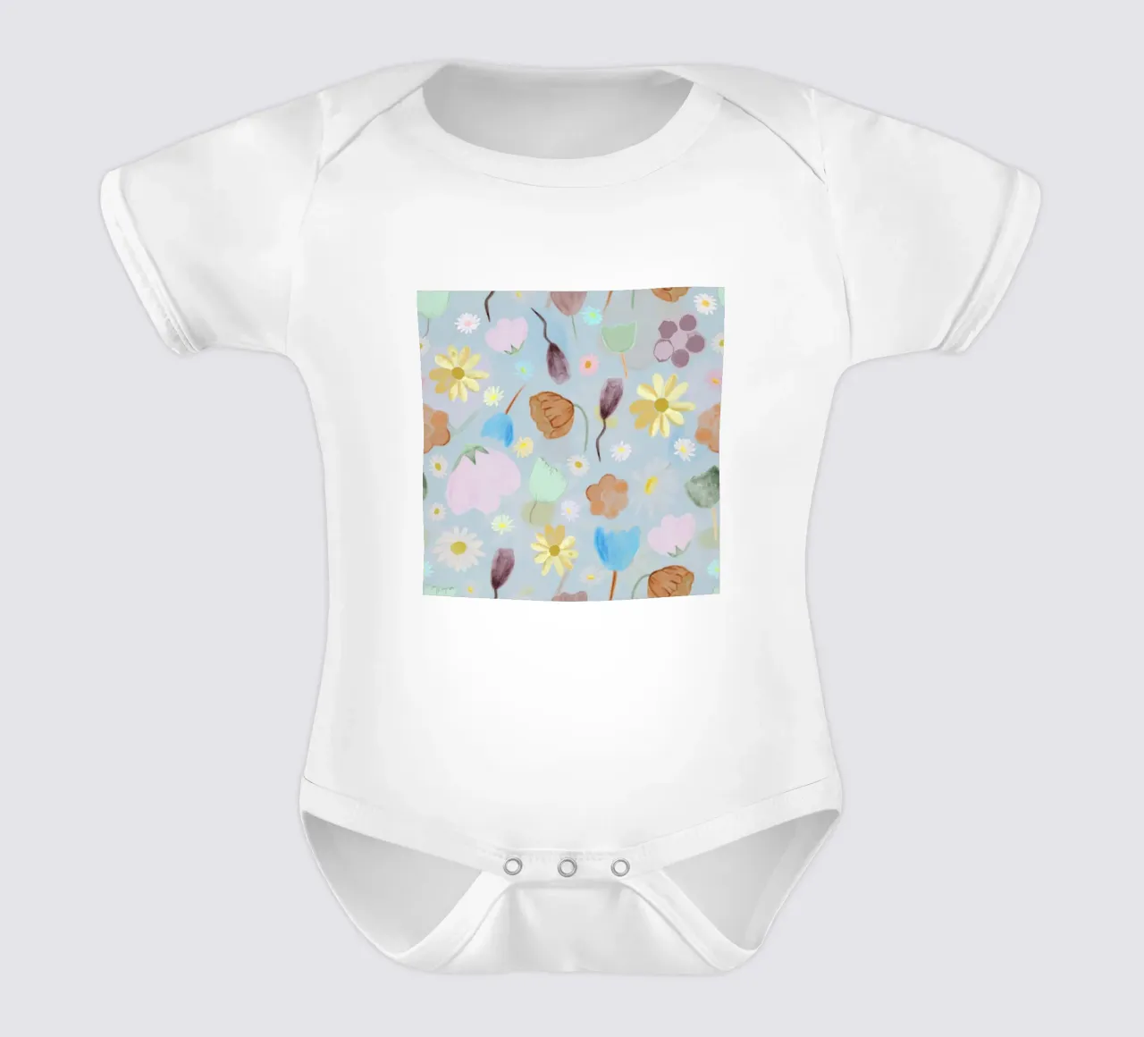 natures calm poppies and daisies pattern short-sleeve baby romper by gulsengunel