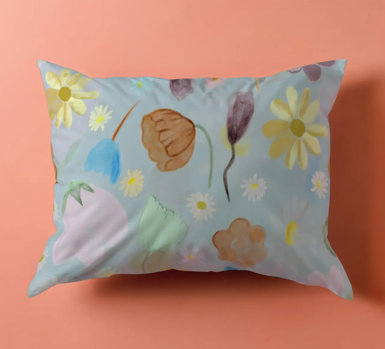 natures calm poppies and daisies pattern decorative cushion by gulsengunel