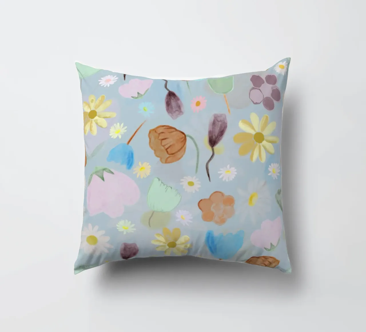 natures calm poppies and daisies pattern decorative cushion by gulsengunel