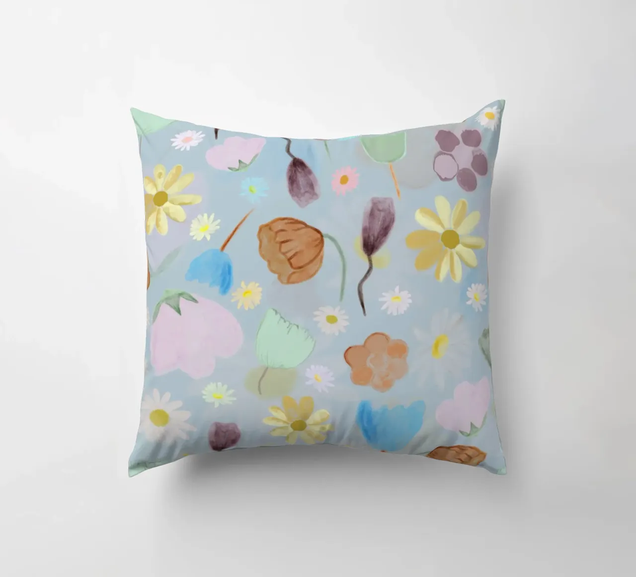 natures calm poppies and daisies pattern decorative cushion by gulsengunel