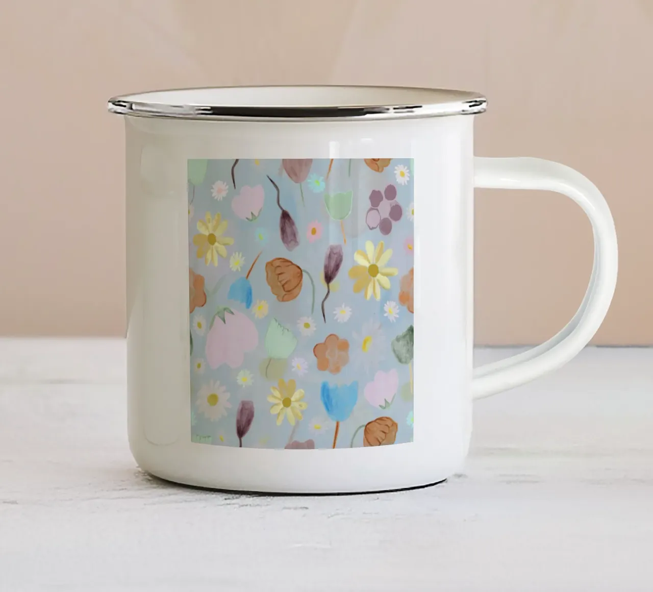 motivo "nature calm" papaveri e margherite tazza in smalto da gulsengunel