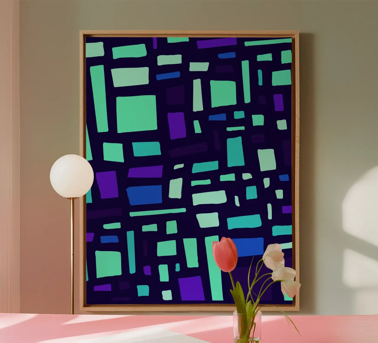 Neon grid canvas with Floater frame by Artezza
