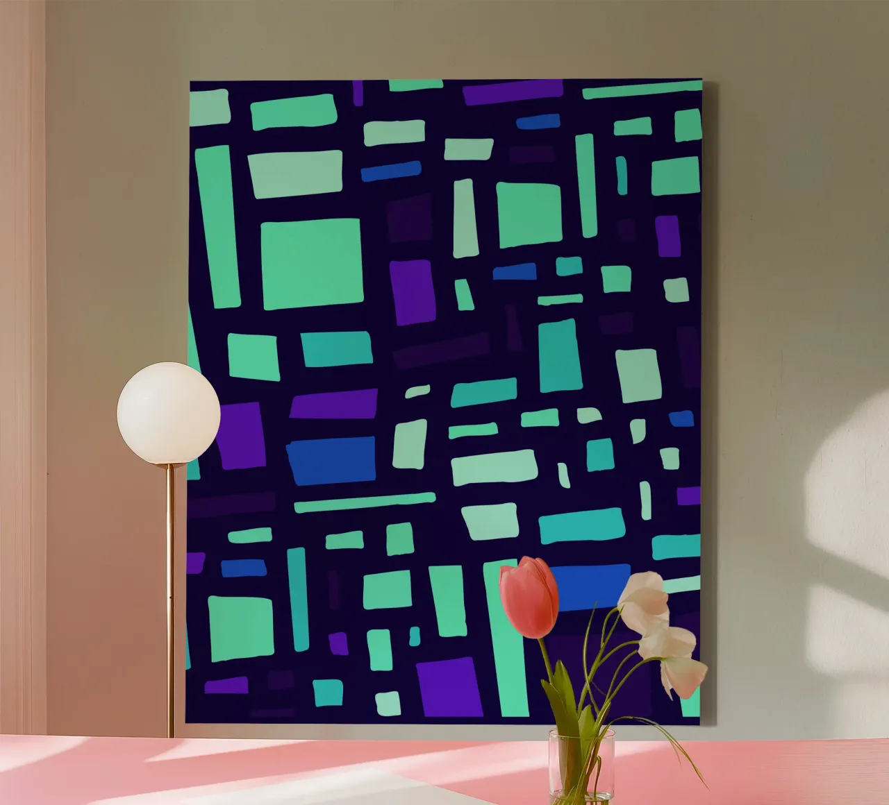 Neon grid canvas with Floater frame by Artezza