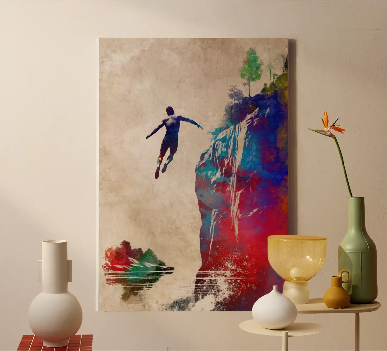 Springen naar de watersport kunst canvas met Baklijst van SPORT