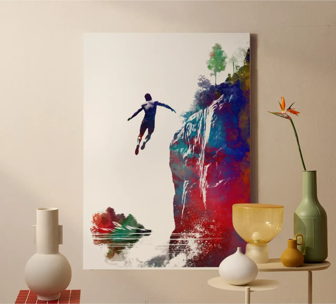 Springen naar de watersport kunst wit canvas met Baklijst van SPORT