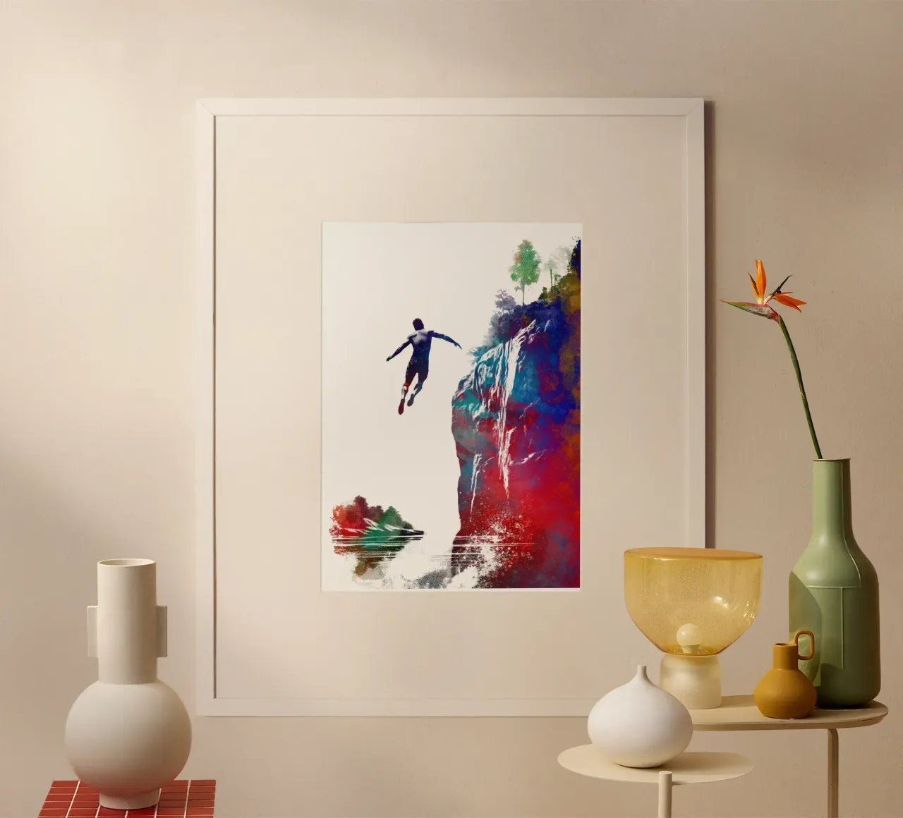 Springen zur Wassersportart Weiß Poster von SPORT