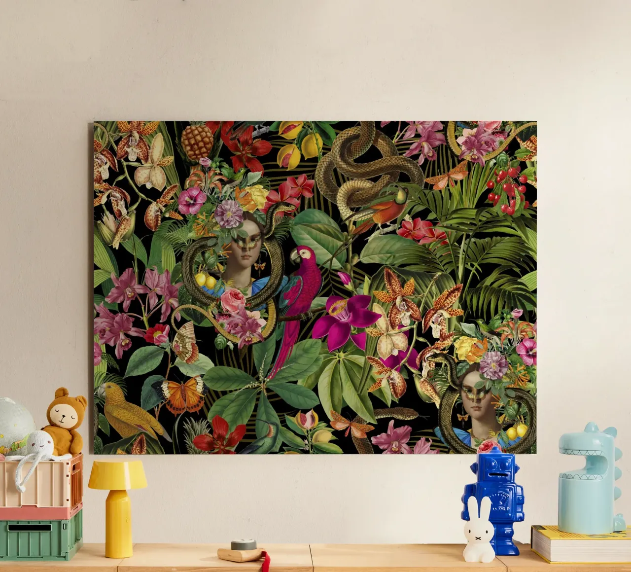 Serpente Principessa Fantasy Jungle Nero alluminio dibond da Andrea Haase Vintage World