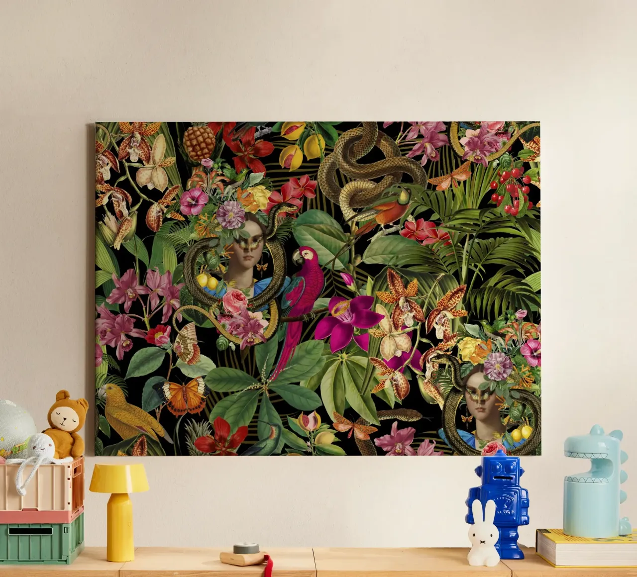 Serpente Principessa Fantasy Jungle Nero tela con Cornice a cassetta da Andrea Haase Vintage World