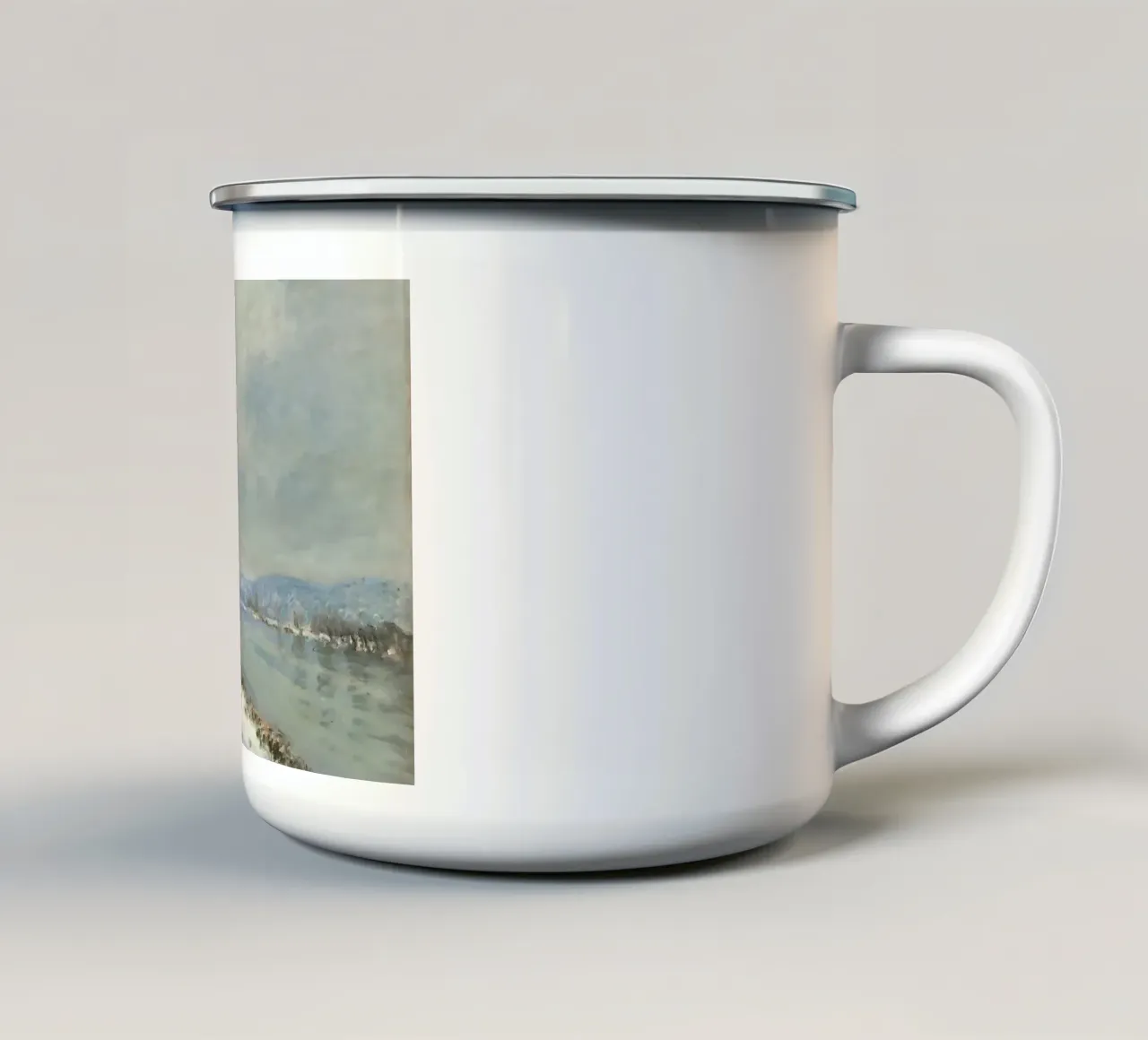 Monet Sneeuw bij Lavacourt Impressionistisch rivierlandschap emaille mok van ClubArt