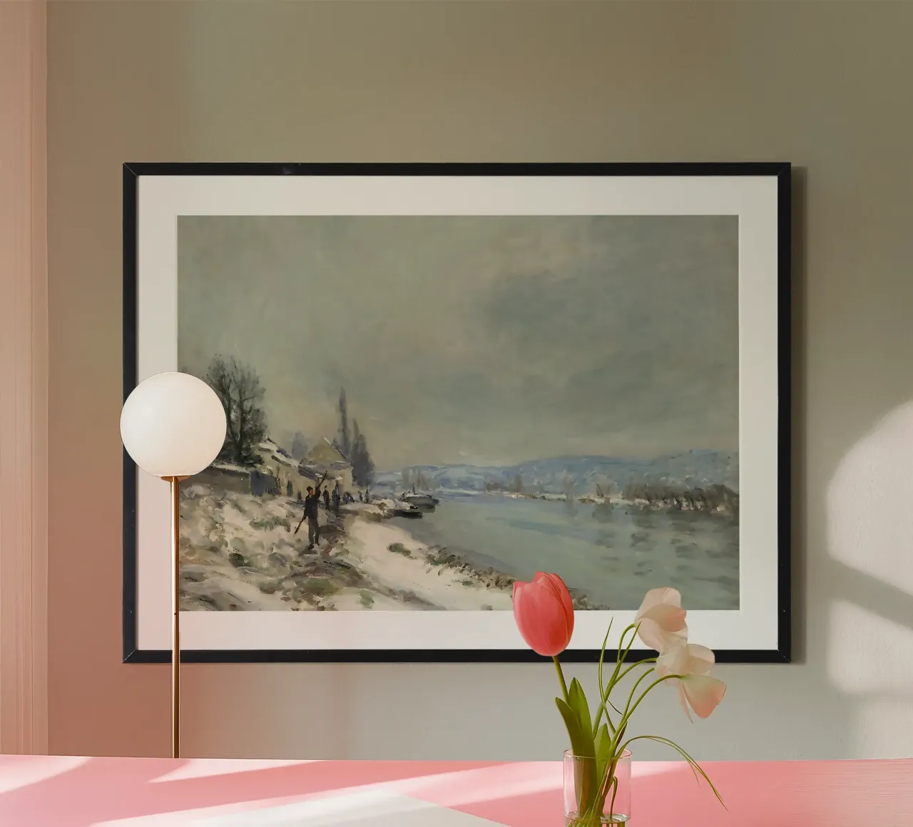 Monet Neve a Lavacourt Paesaggio fluviale impressionista poster da ClubArt