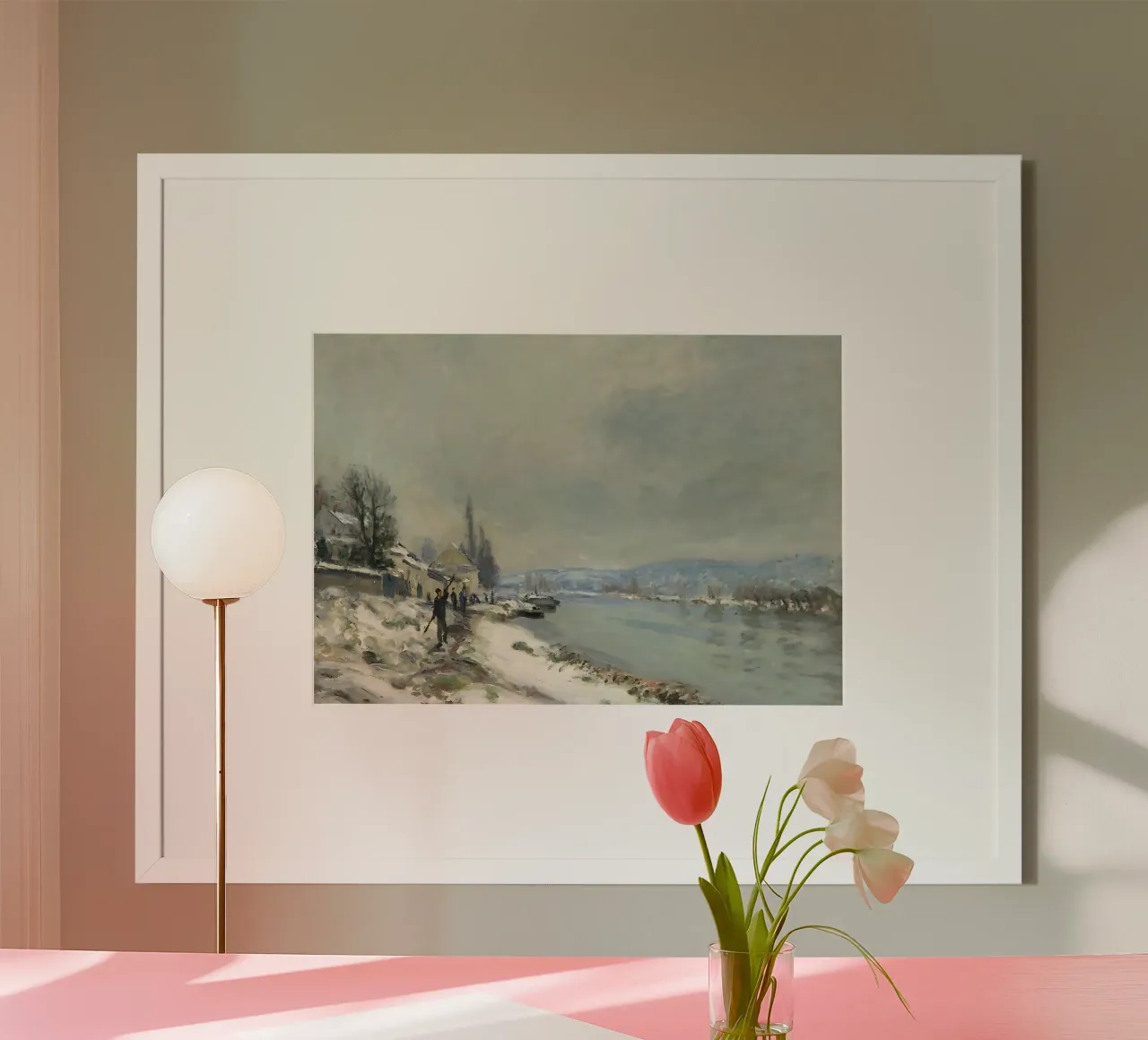 Monet Neve a Lavacourt Paesaggio fluviale impressionista poster da ClubArt