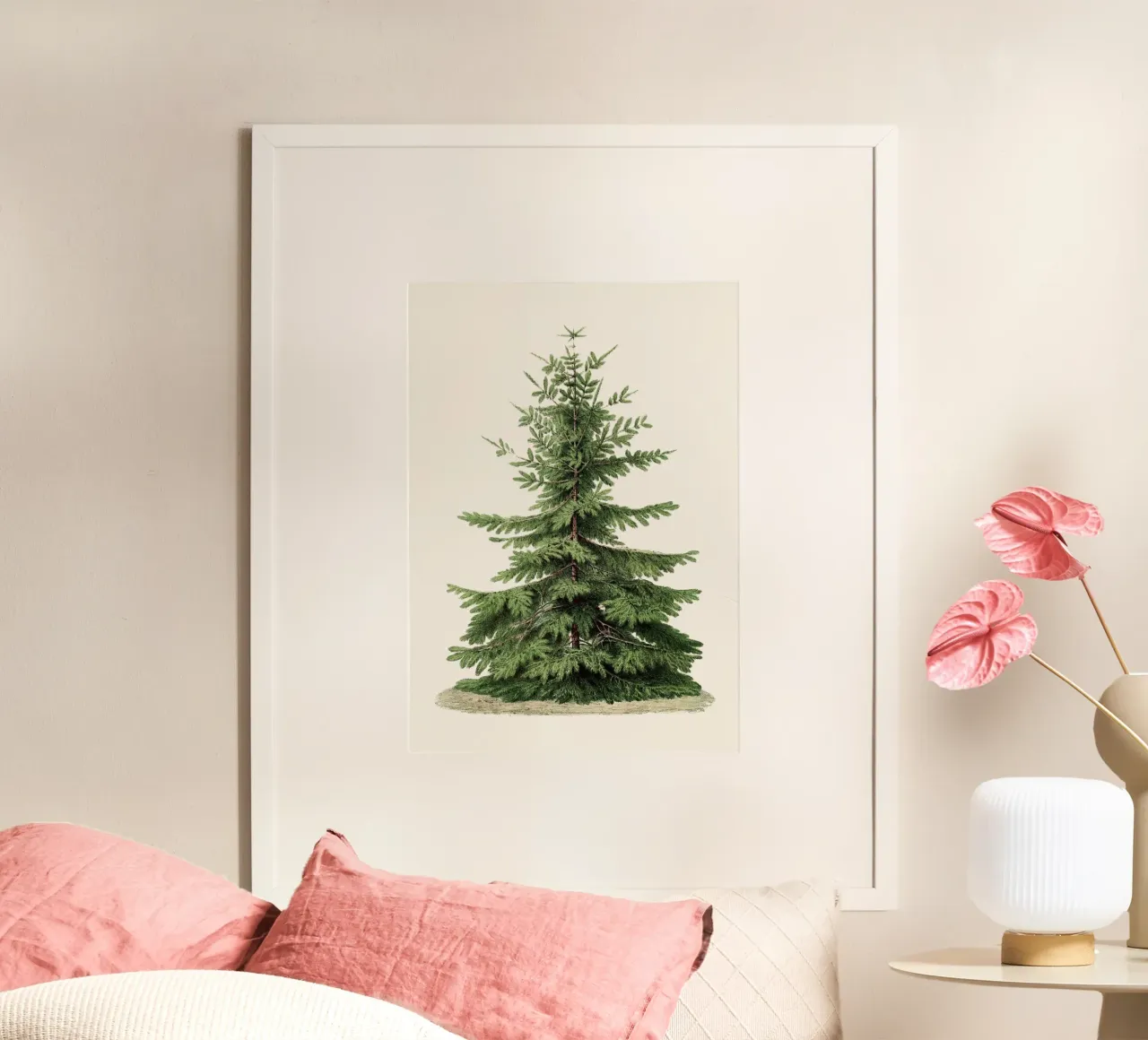Botanische print van sparrenboom - Nordic Forest Art poster met houten frame van ClubArt