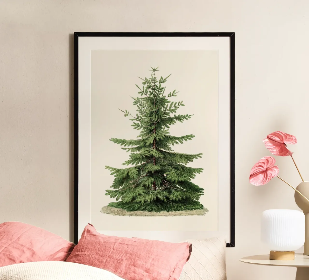 Botanische print van sparrenboom - Nordic Forest Art poster met houten frame van ClubArt