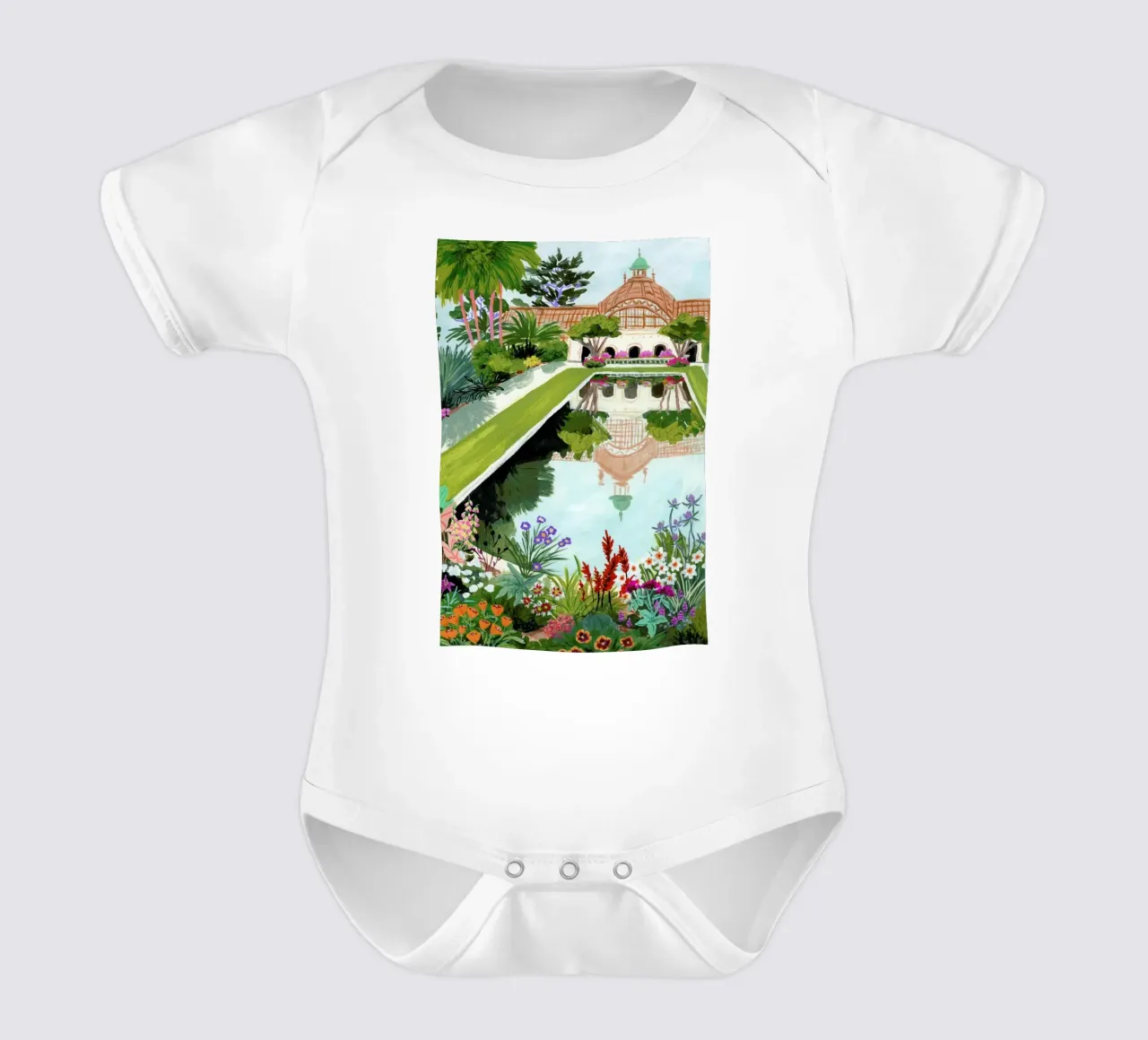 Balboa Park short-sleeve baby romper by Sarah Gesek