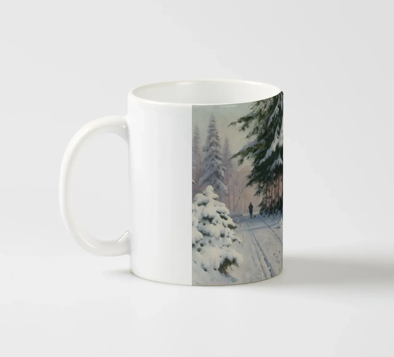 Il cacciatore di foreste invernali di Walter Mora - Arte dei pini innevati tazza in ceramica da ClubArt