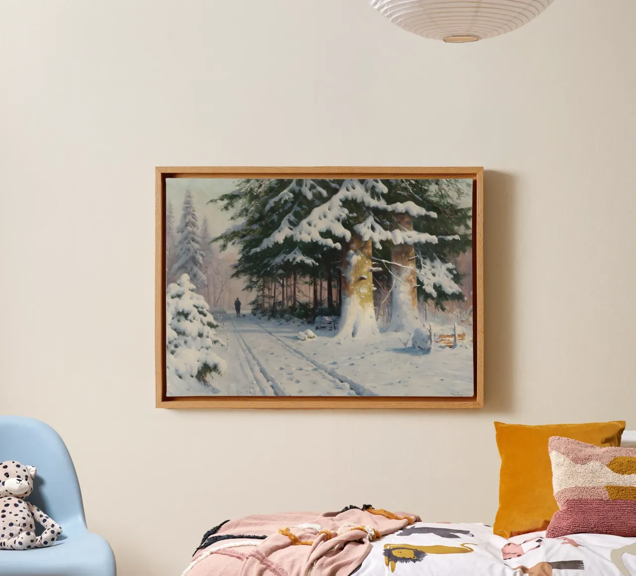 Il cacciatore di foreste invernali di Walter Mora - Arte dei pini innevati tela con Cornice a cassetta da ClubArt