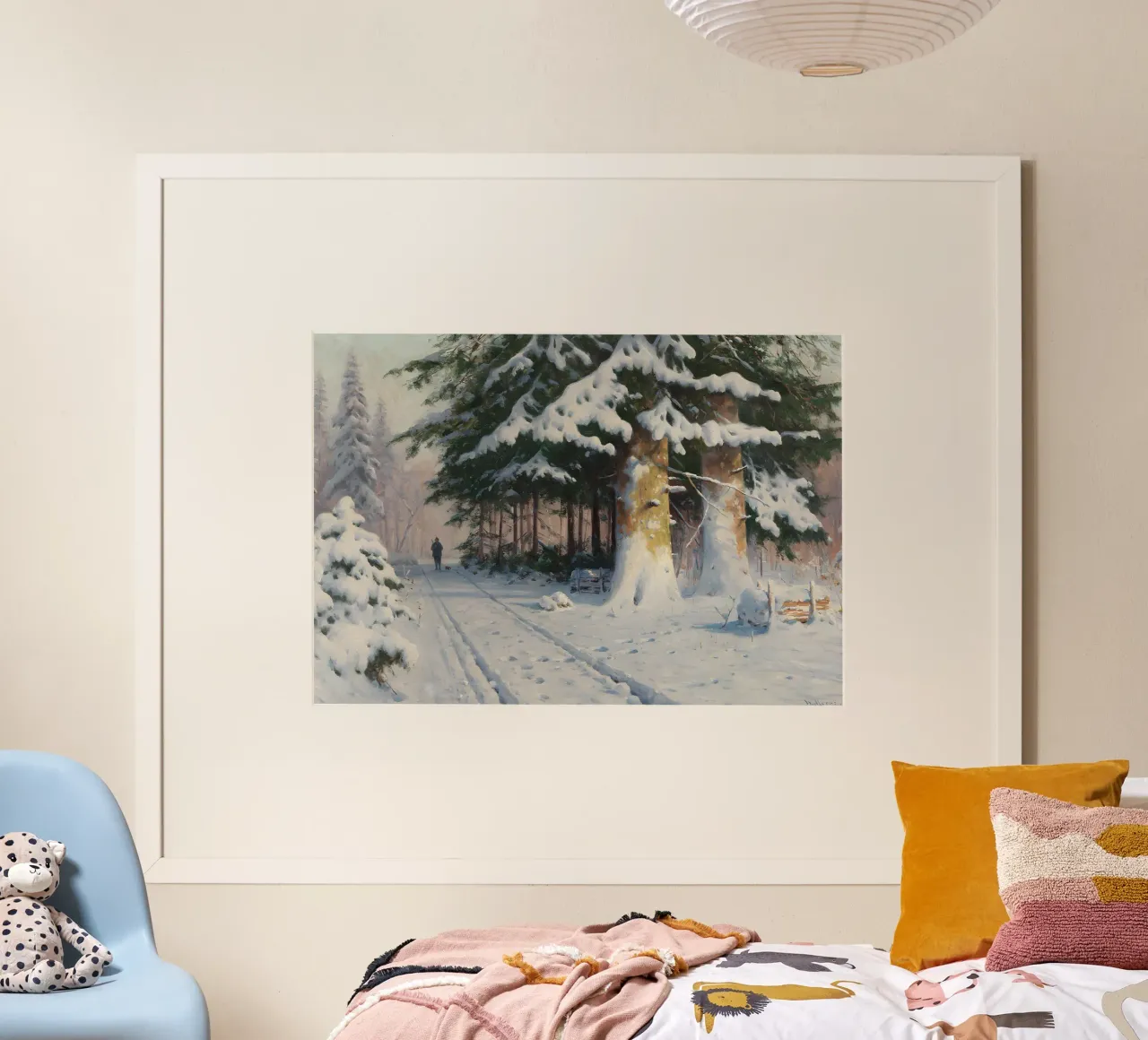 Il cacciatore di foreste invernali di Walter Mora - Arte dei pini innevati poster da ClubArt