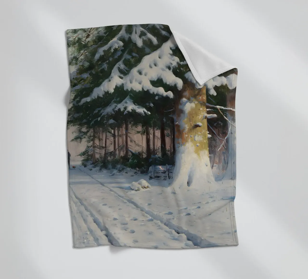 Il cacciatore di foreste invernali di Walter Mora - Arte dei pini innevati coperta in pile da ClubArt