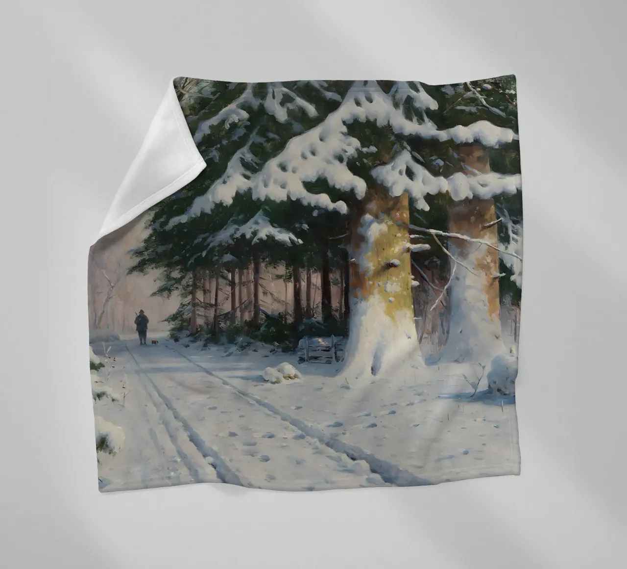 Il cacciatore di foreste invernali di Walter Mora - Arte dei pini innevati coperta in pile da ClubArt