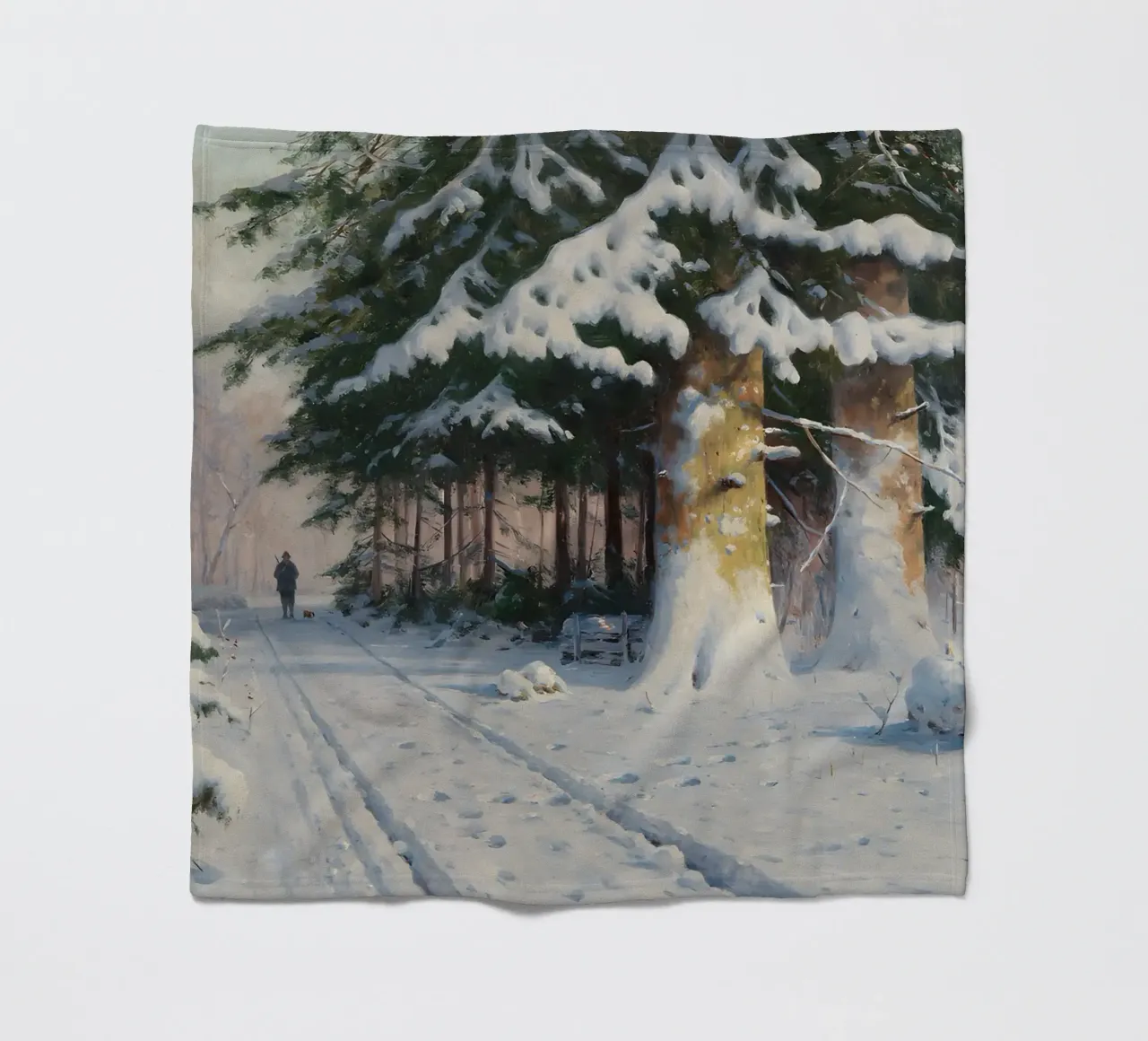 Il cacciatore di foreste invernali di Walter Mora - Arte dei pini innevati coperta in pile da ClubArt