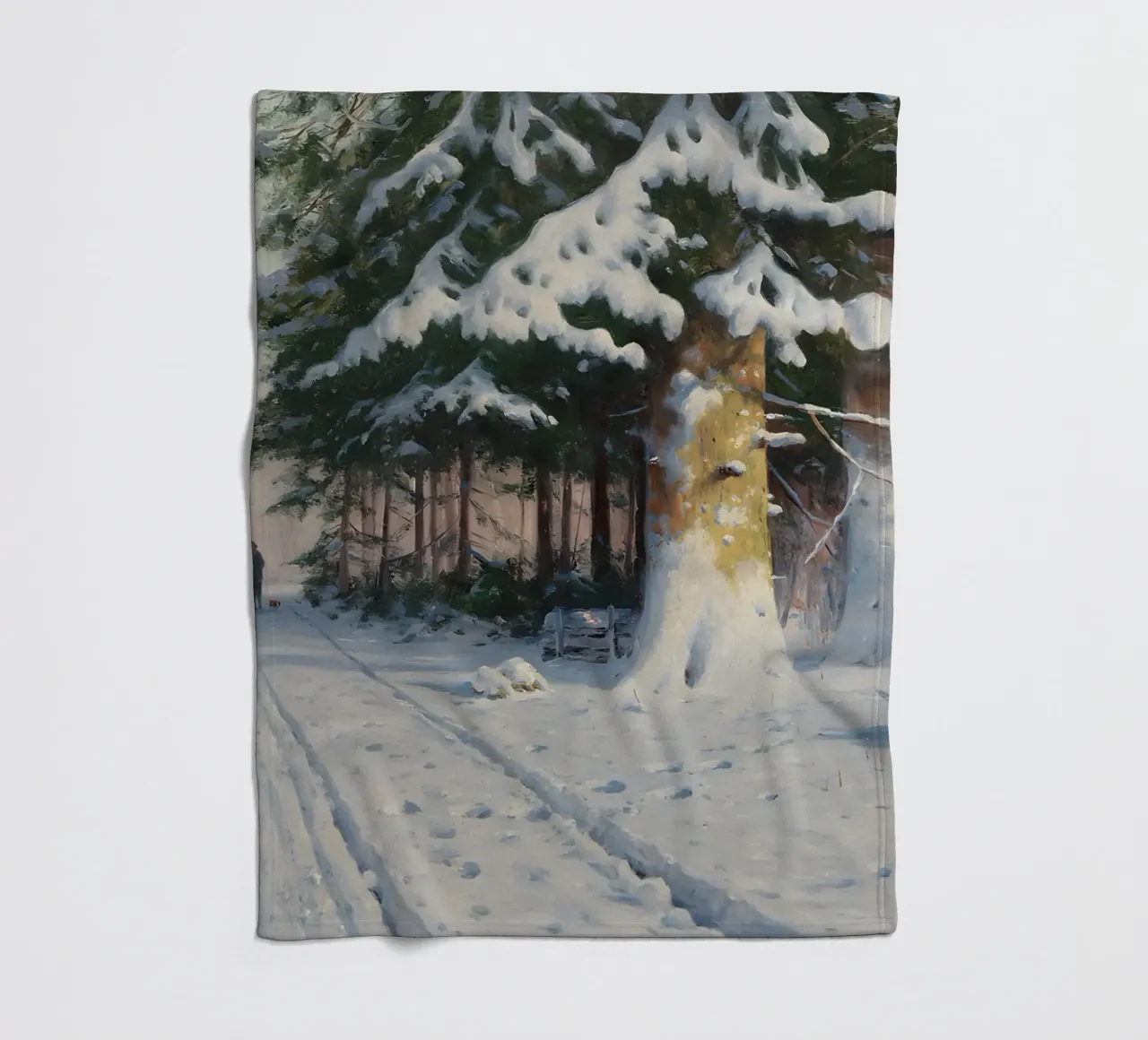 Il cacciatore di foreste invernali di Walter Mora - Arte dei pini innevati coperta in pile da ClubArt