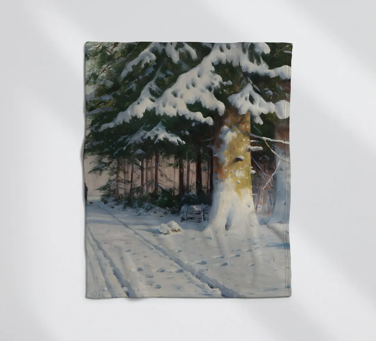 Il cacciatore di foreste invernali di Walter Mora - Arte dei pini innevati coperta in pile da ClubArt