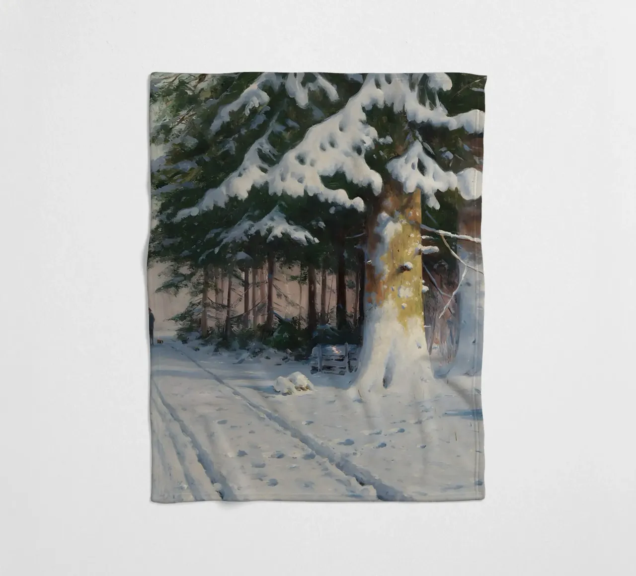 Il cacciatore di foreste invernali di Walter Mora - Arte dei pini innevati coperta in pile da ClubArt