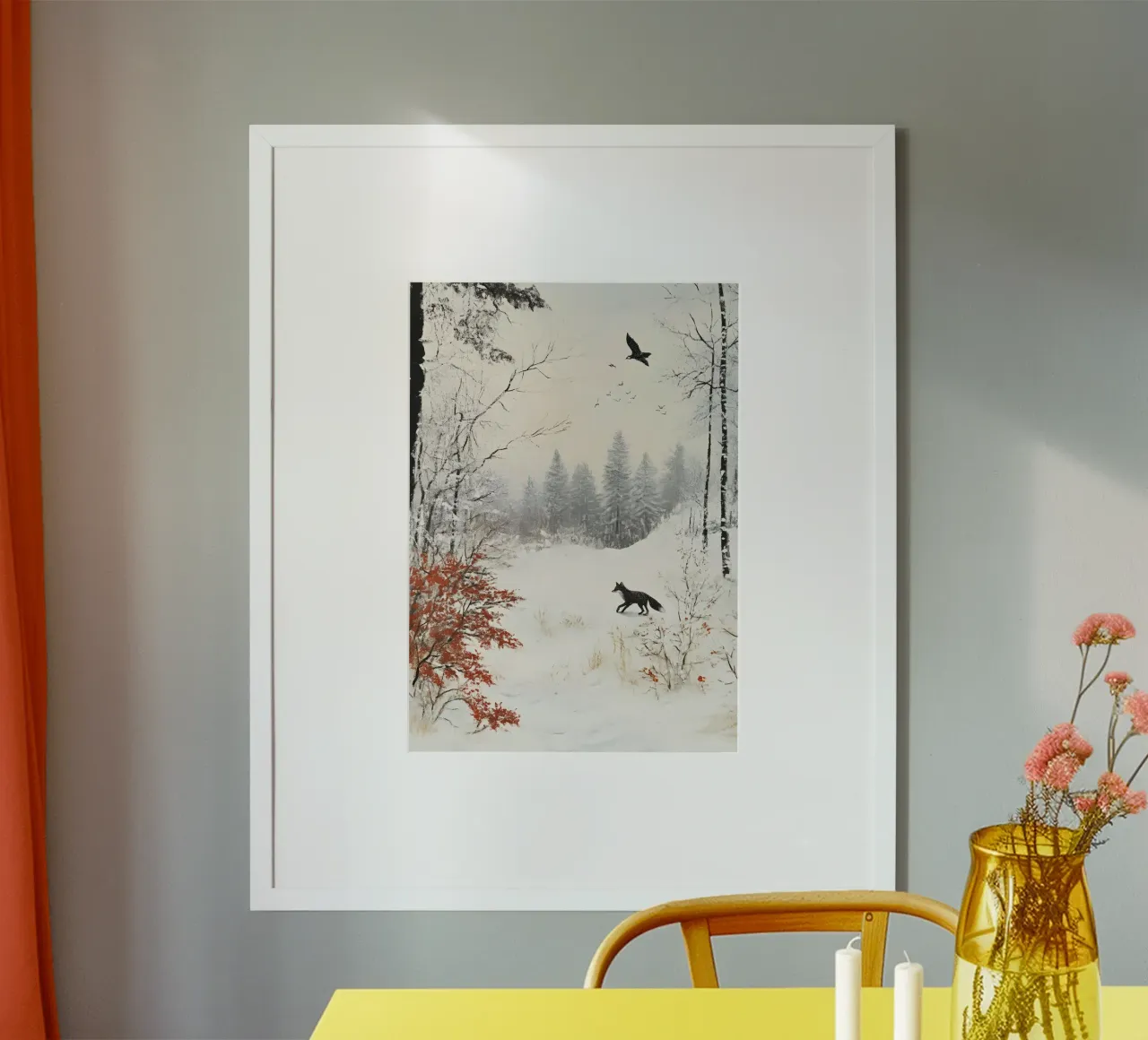 Impresion artistica de un zorro invernal en un bosque - Snowy Wildlife poster de ClubArt