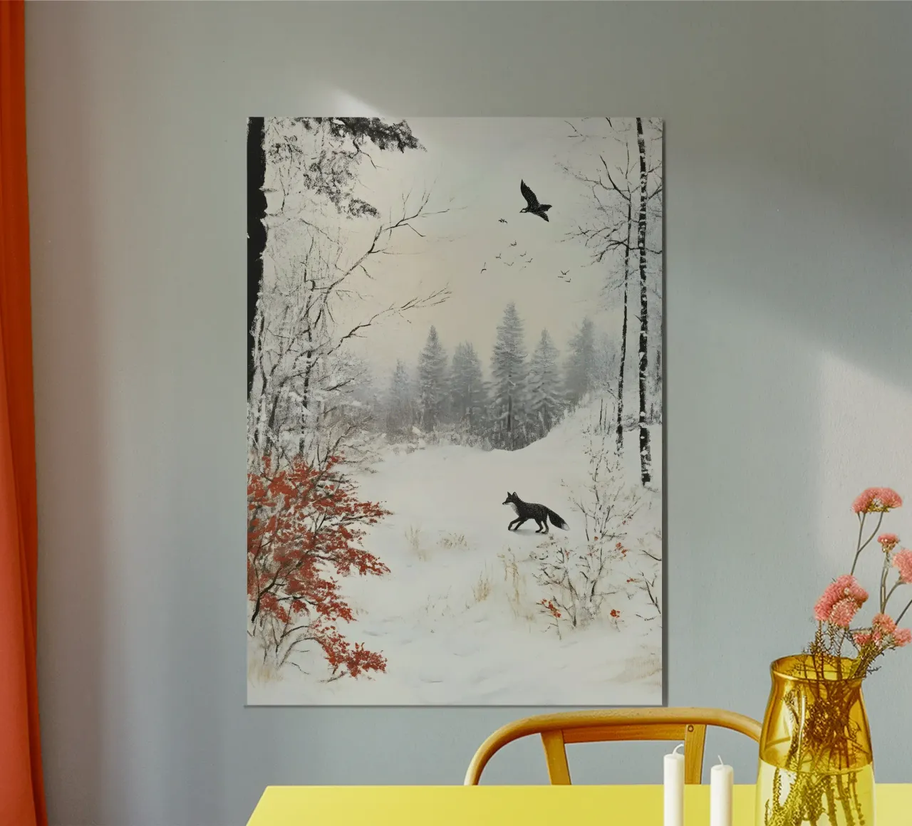 Impresion artistica de un zorro invernal en un bosque - Snowy Wildlife poster de ClubArt