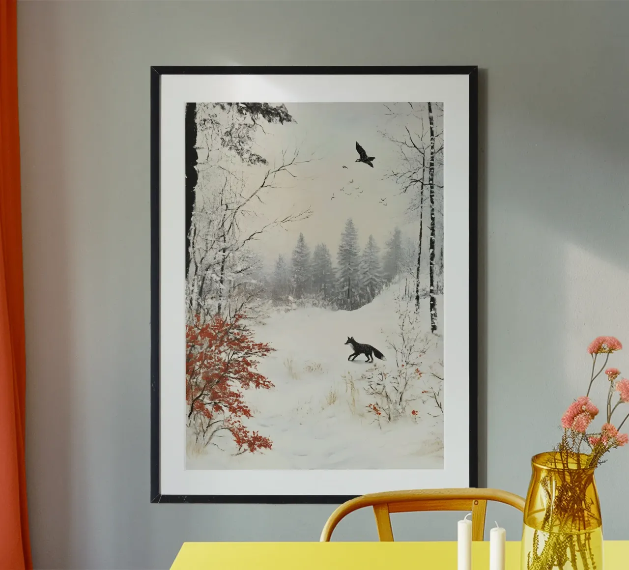 Impresion artistica de un zorro invernal en un bosque - Snowy Wildlife poster de ClubArt