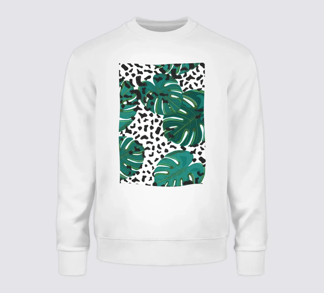 Monstera leaves with leopard print pattern sweatshirt by gulsengunel