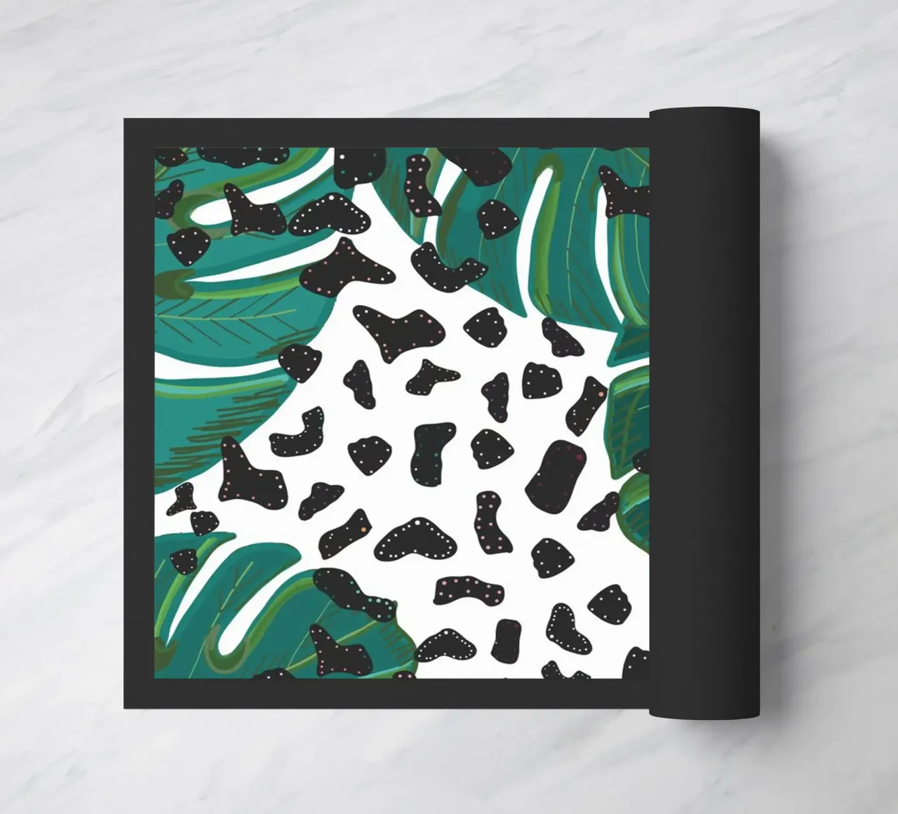 Monstera leaves with leopard print pattern doormat by gulsengunel