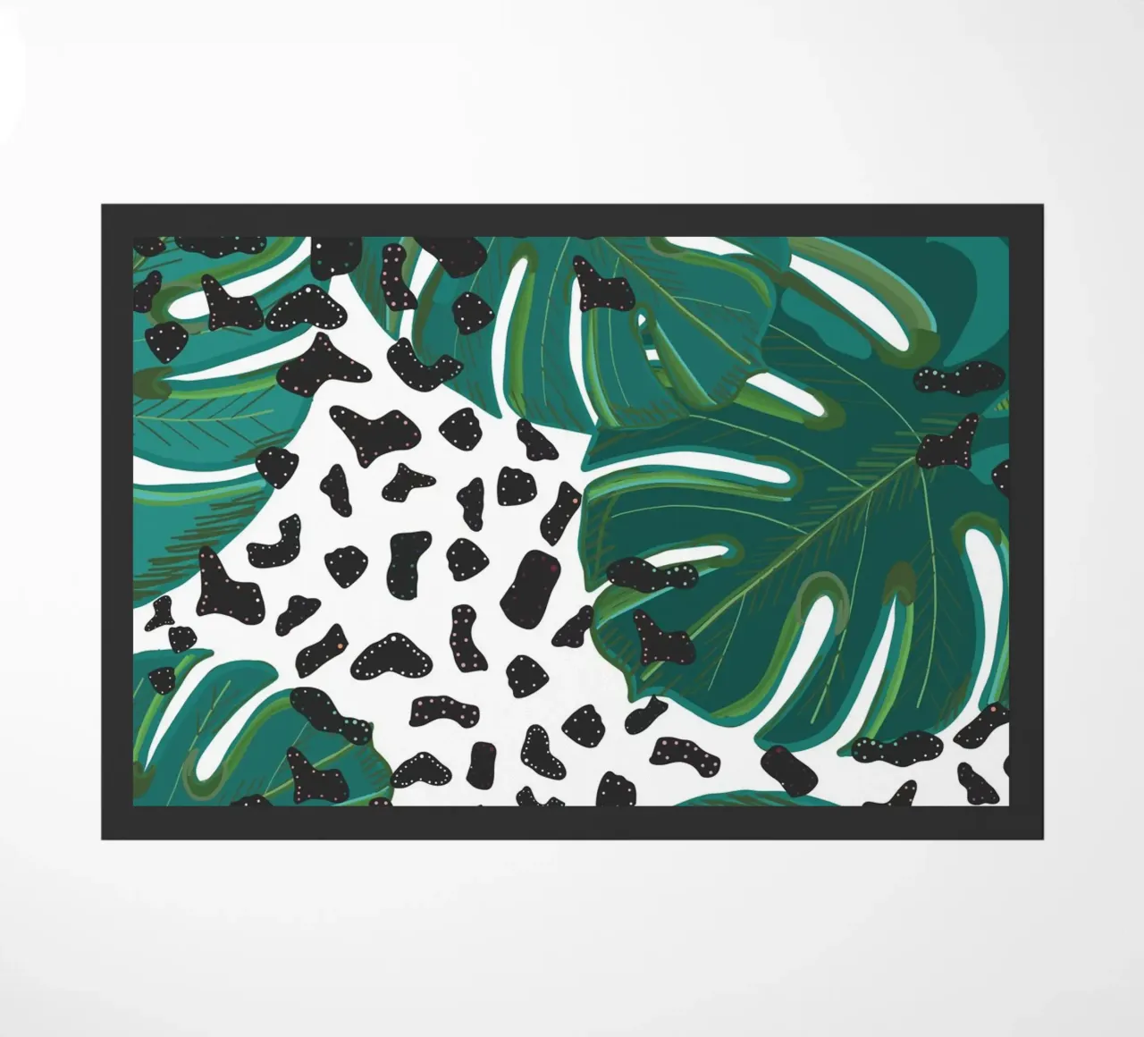 Monstera leaves with leopard print pattern doormat by gulsengunel