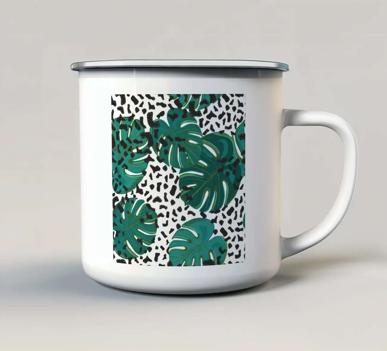 Feuilles de monstera avec motif léopard mug en émail de gulsengunel