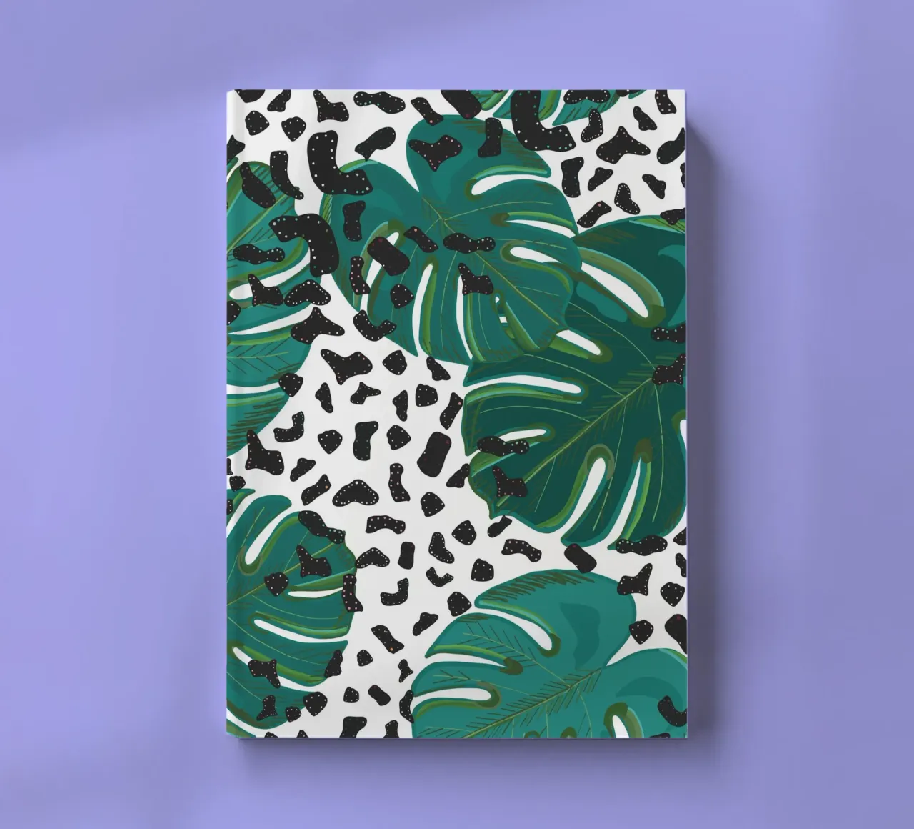 Monstera leaves with leopard print pattern notebook by gulsengunel