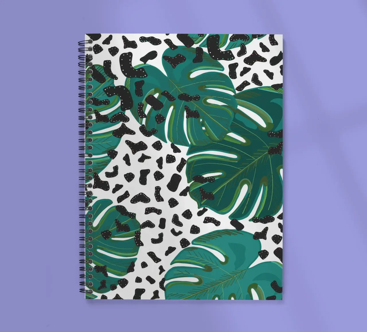 Monstera leaves with leopard print pattern spiral notebook by gulsengunel