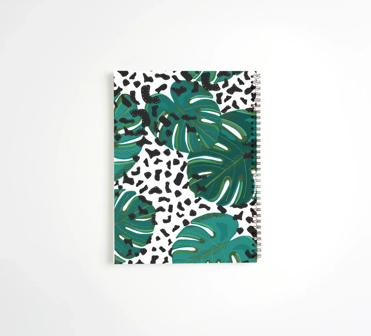 Monstera leaves with leopard print pattern spiral notebook by gulsengunel