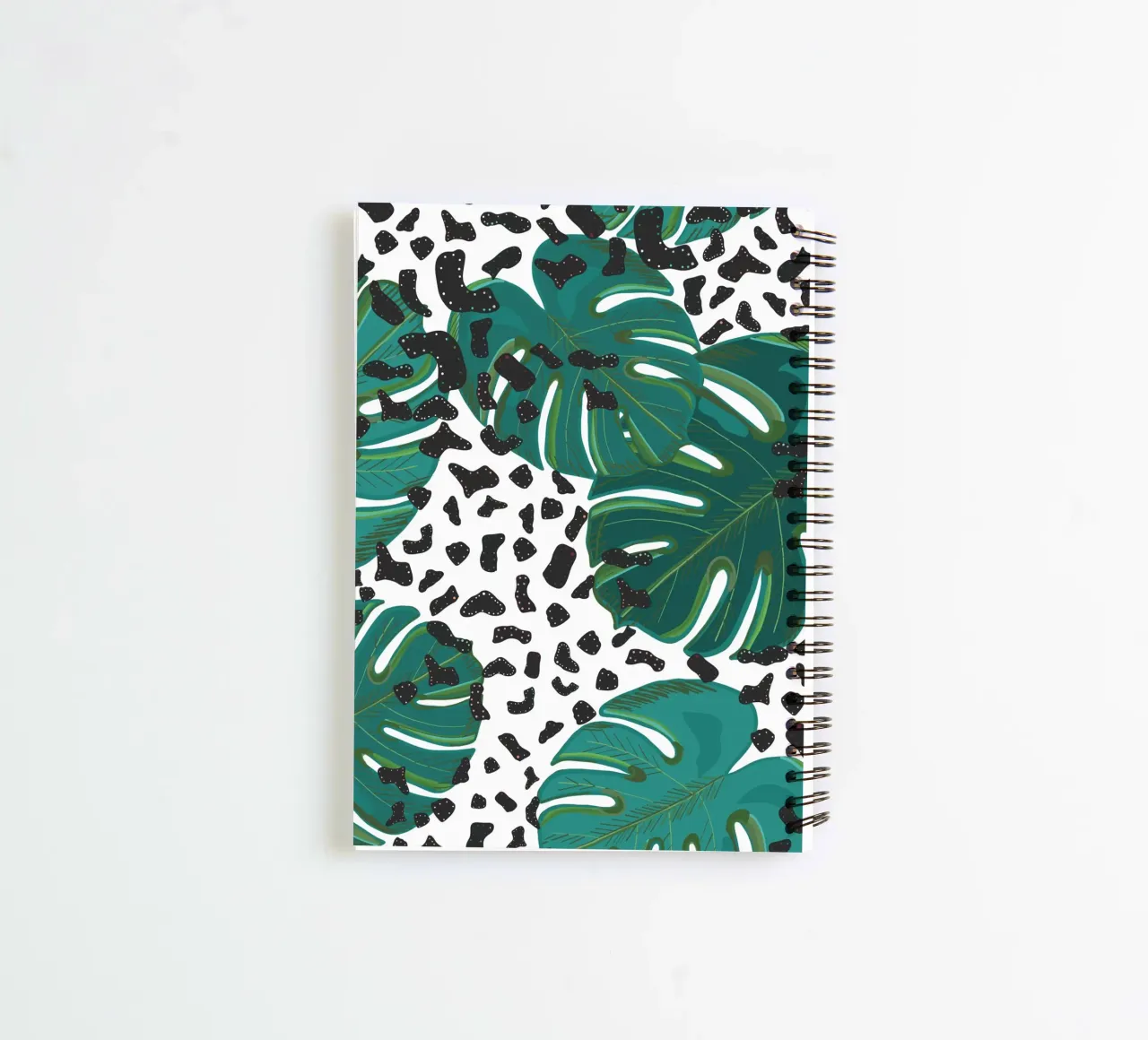 Monstera leaves with leopard print pattern spiral notebook by gulsengunel