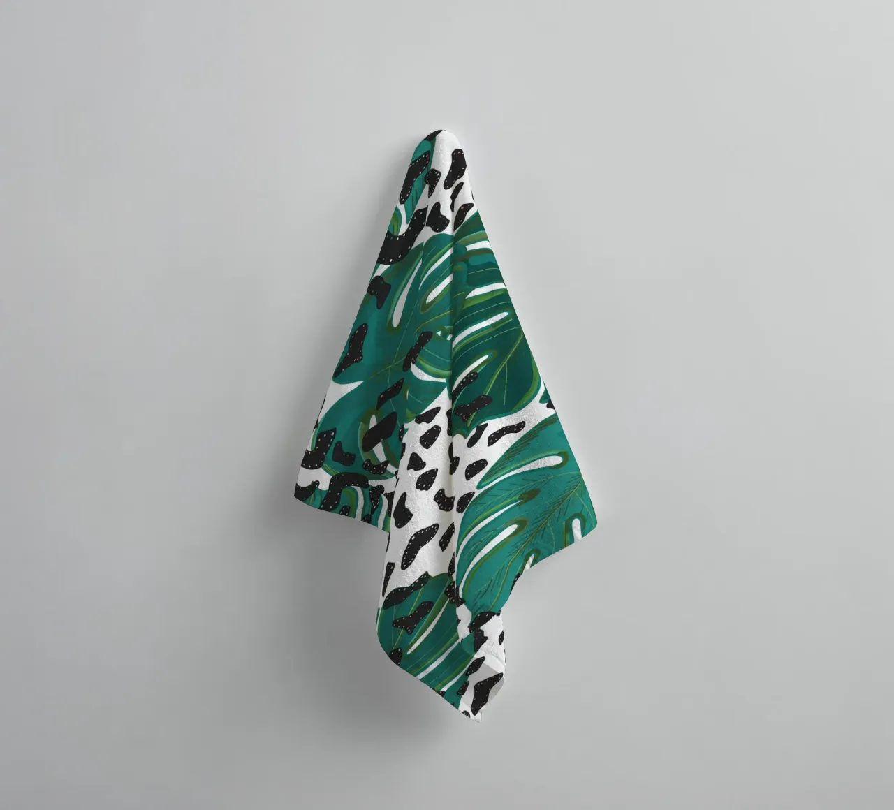 Monstera leaves with leopard print pattern towel by gulsengunel