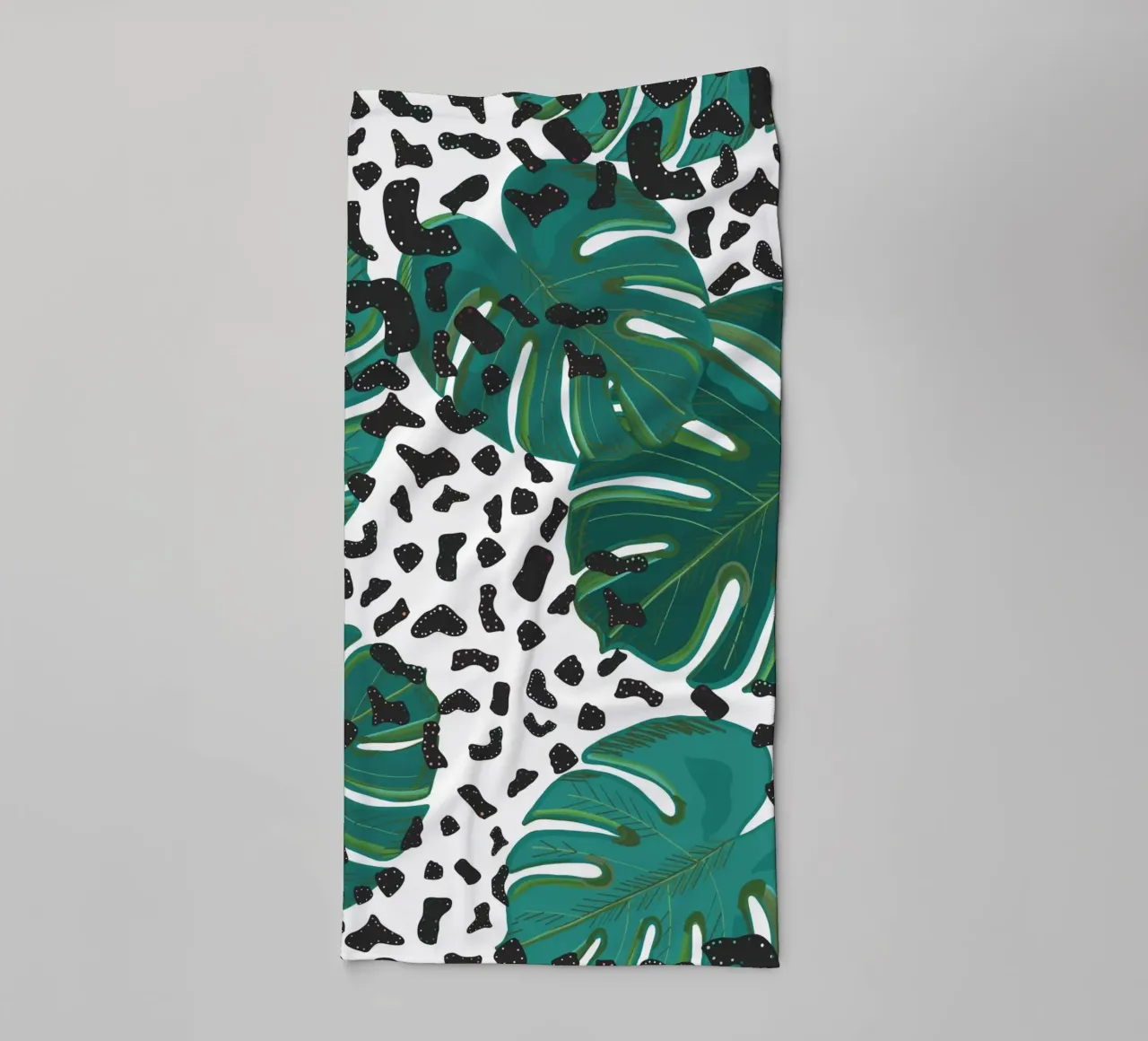 Monstera leaves with leopard print pattern towel by gulsengunel
