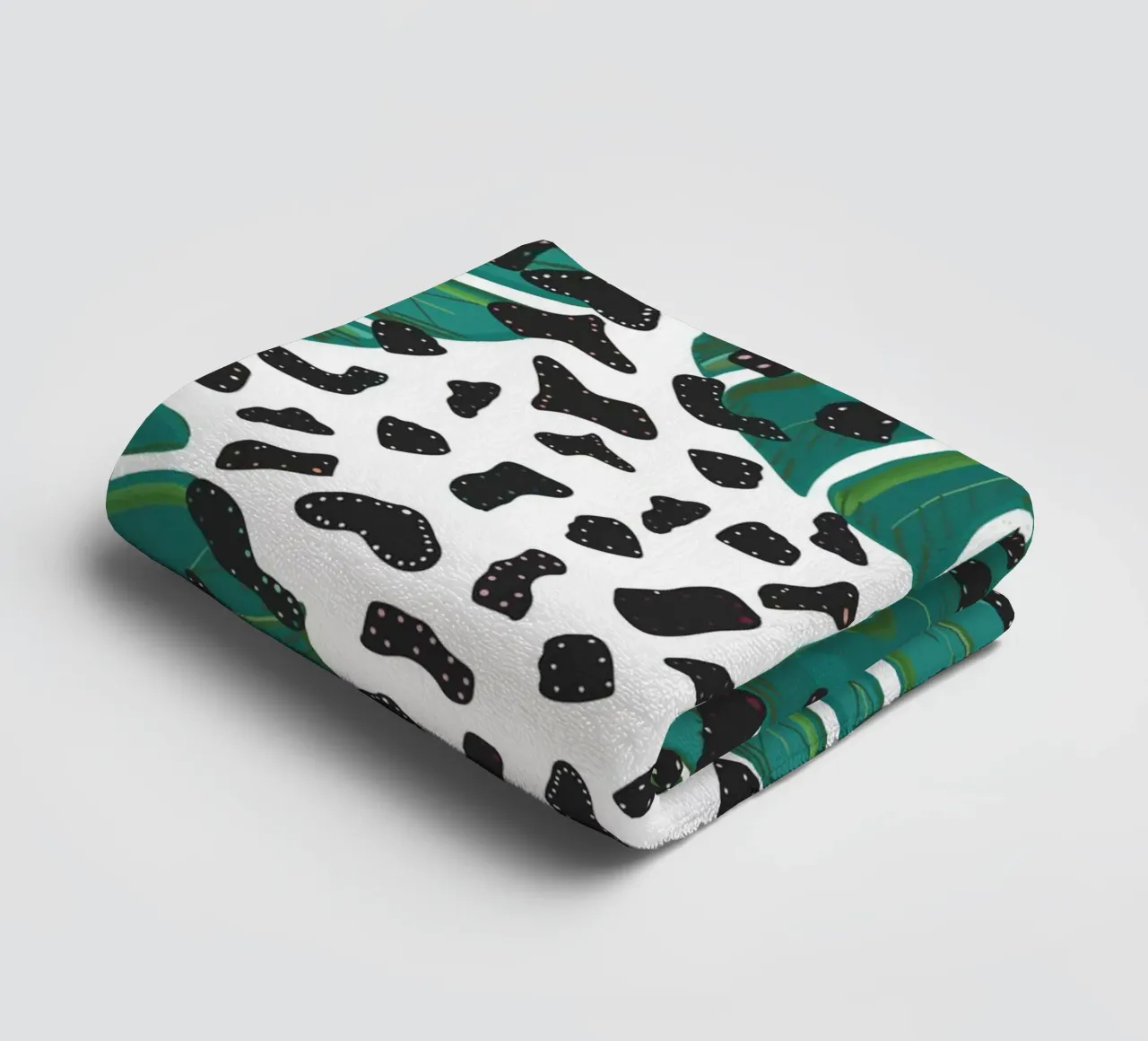 Monstera leaves with leopard print pattern towel by gulsengunel