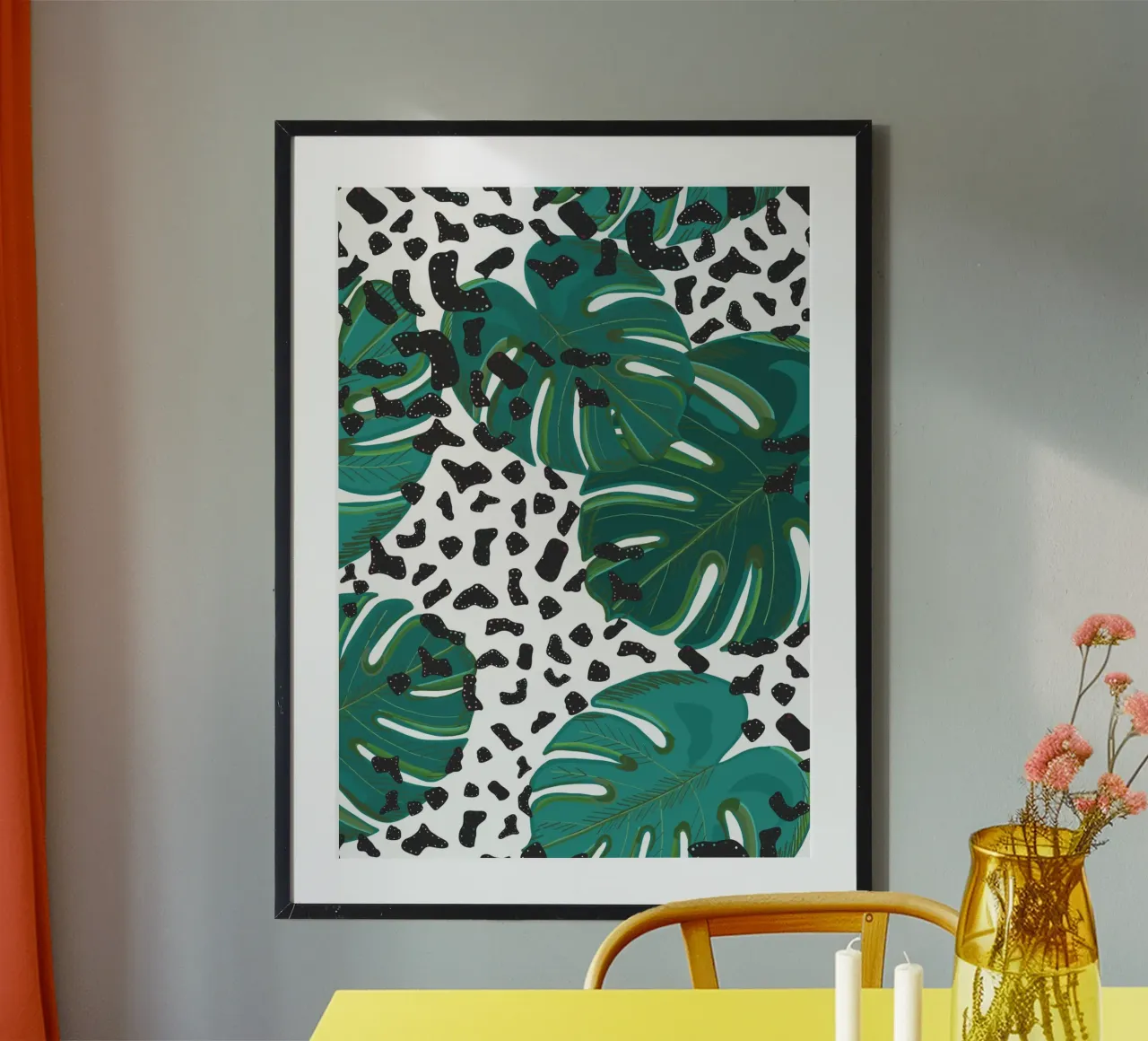 Monstera leaves with leopard print pattern hahnemühle by gulsengunel