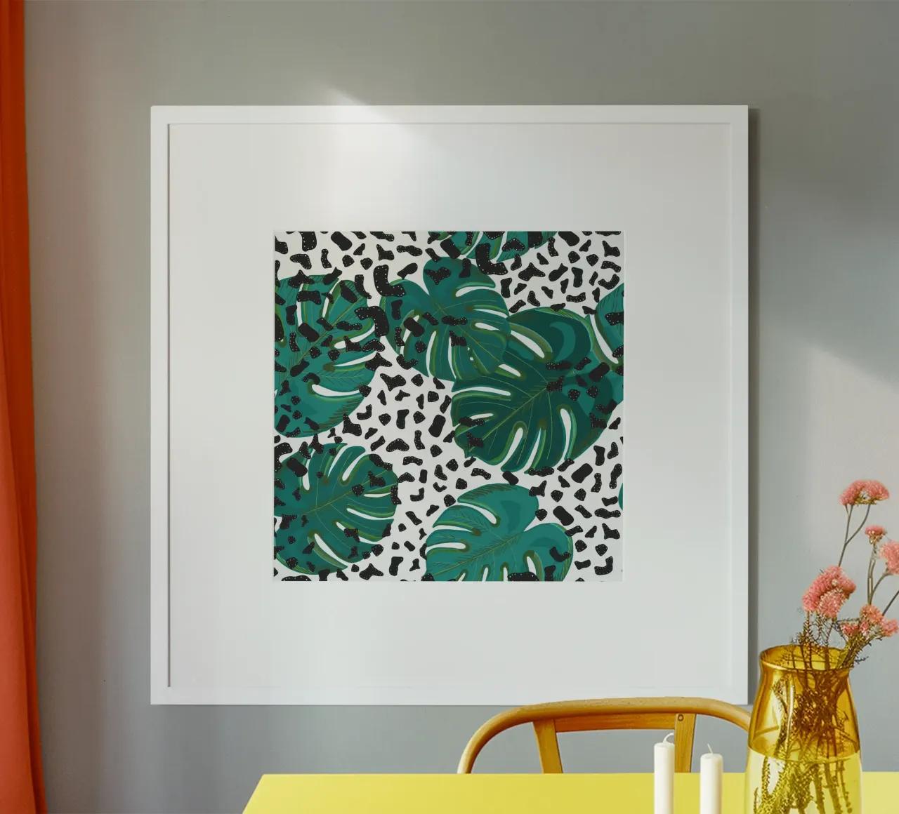 Monstera leaves with leopard print pattern hahnemühle by gulsengunel