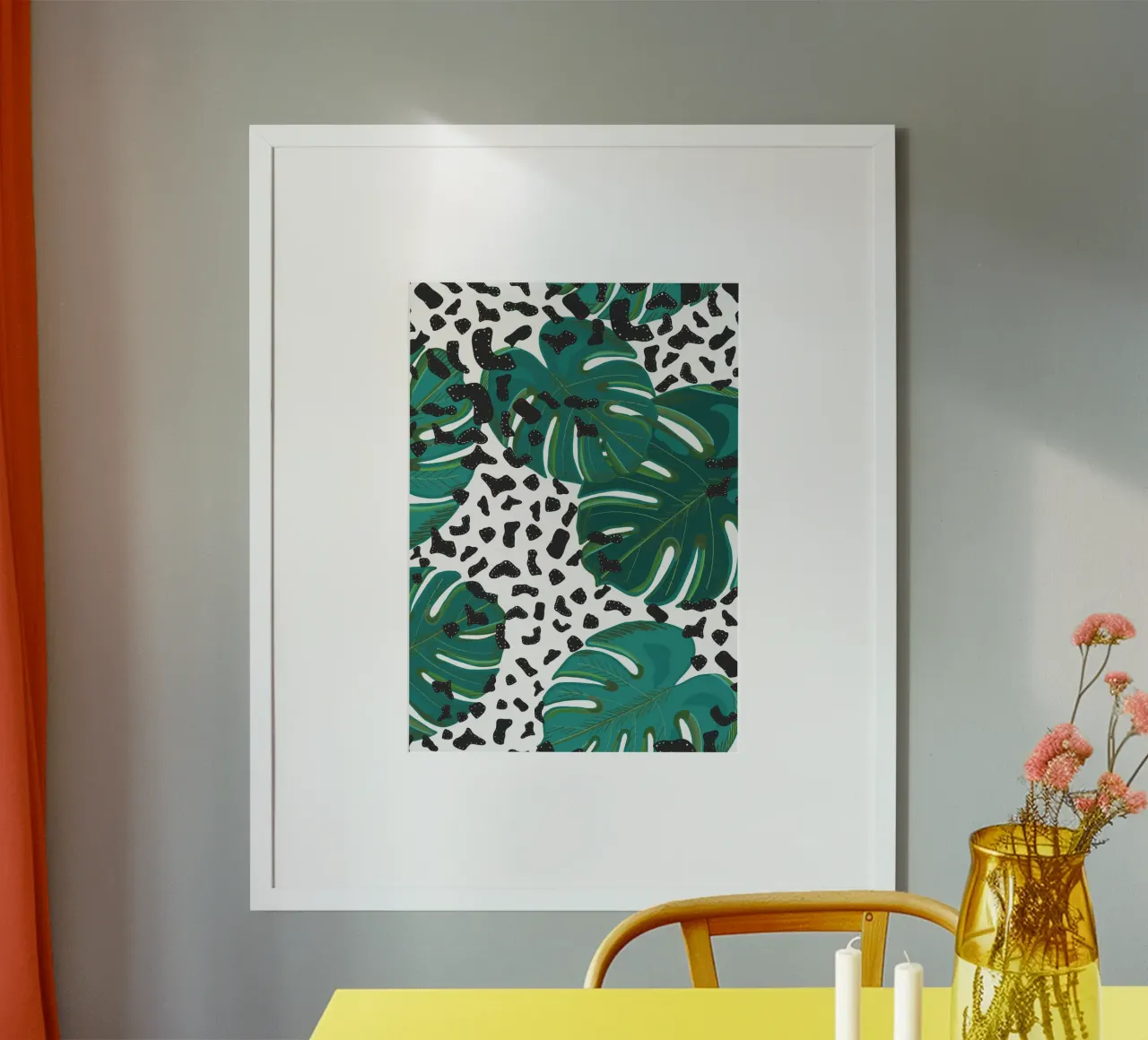 Monstera leaves with leopard print pattern hahnemühle by gulsengunel