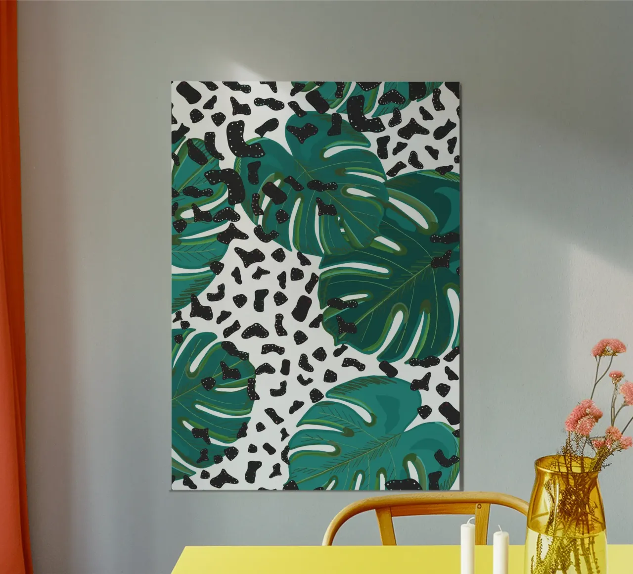 Monstera leaves with leopard print pattern hahnemühle by gulsengunel